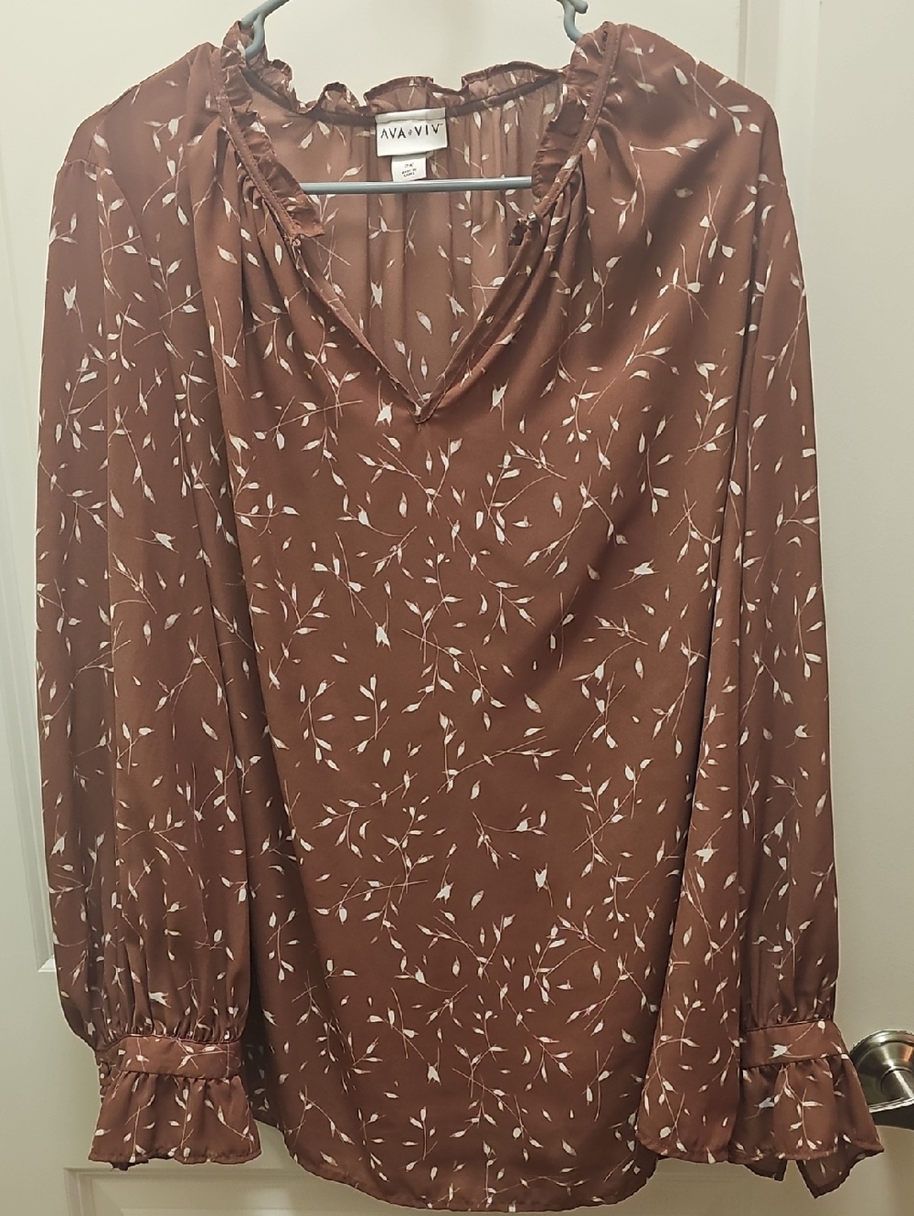 Ava & Viv Dusty Pink/Brown Floral Ruffle Neck Peasant Blouse